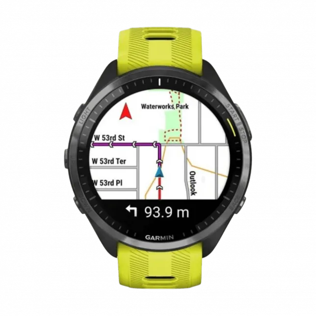 Смарт-годинник Garmin Forerunner 965 Carbon Grey DLC Titanium Bezel з чорним корпусом та Amp Yellow/Black силіконовим ремінцем
