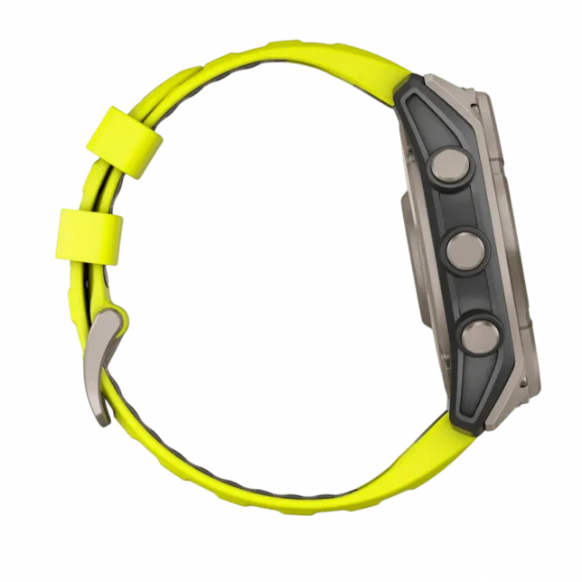 Смарт-годинник Garmin Fenix 8 51мм, Solar Sapphire, Titanium з Amp Yellow/Graphite жовтим силіконовим ремінцем