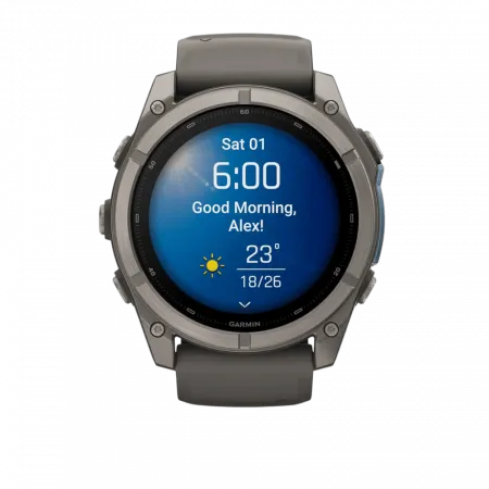 Смарт-годинник Garmin Fenix 9 51мм, Titanium з Pebble Gray темно-сірим силіконовим ремінцем