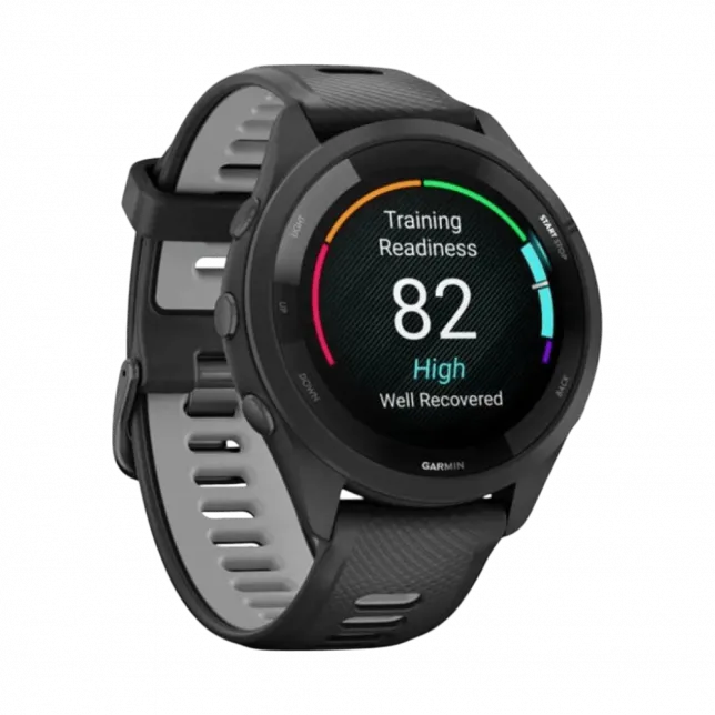 Смарт-годинник Garmin Forerunner 265 з чорним корпусом та Black/Powder Gray чорним силіконовим ремінцем