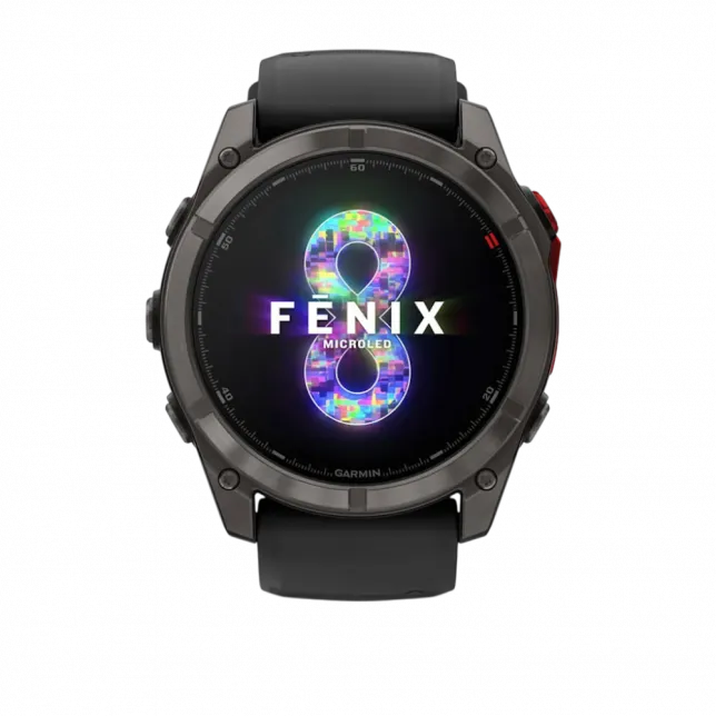 Смарт-годинник Garmin Fenix 8 51мм, MicroLED Sapphire, Titanium, Carbon Gray DLC з Black/Pebble Grey чорним/сірим силіконовим ремінцем