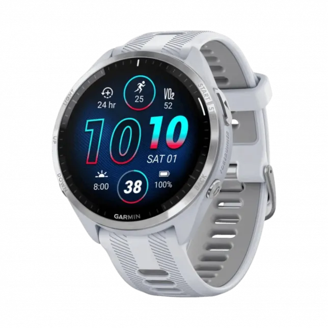 Смарт-годинник Garmin Forerunner 965 Titanium Bezel з Whitestone корпусом та Whitestone/Powder Grey силіконовим ремінцем