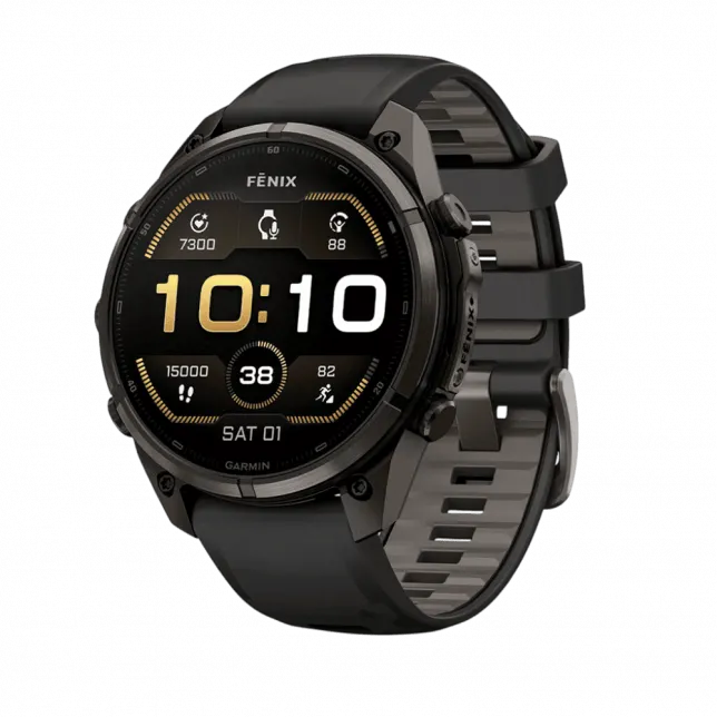 Смарт-годинник Garmin Fenix 9 Pro 47мм, Carbon Gray DLC Titanium з Black/Pebble Grey чорним/темно-сірим силіконовим ремінцем