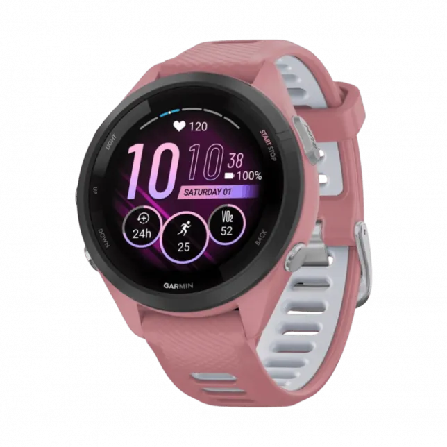 Смарт-годинник Garmin Forerunner 265S з Light Pink корпусом та Light Pink/Powder Grey рожевим силіконовим ремінцем
