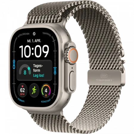 Apple Watch Ultra 4 GPS + LTE 49mm Natural Titanium Case with Natural Titanium Milanese Loop - Small (MJA84) 