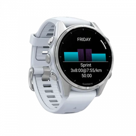 Смарт-годинник Garmin Fenix 8 43мм, AMOLED Silver з Whitestone білим силіконовим ремінцем