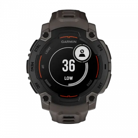 Смарт-годинник Garmin Instinct E 45 мм Black чорний з Charcoal коричневим силіконовим ремінцем