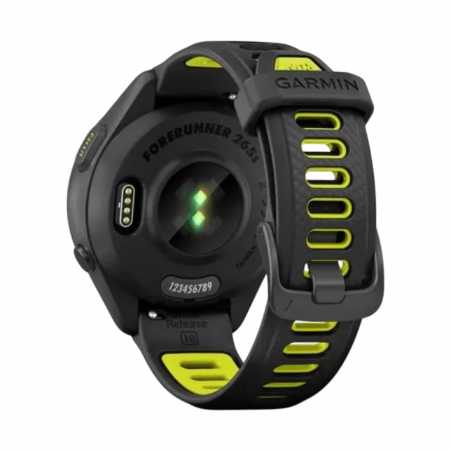Смарт-годинник Garmin Forerunner 265S з чорним корпусом та Black/Amp Yellow чорним силіконовим ремінцем