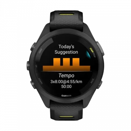 Смарт-годинник Garmin Forerunner 265S з чорним корпусом та Black/Amp Yellow чорним силіконовим ремінцем