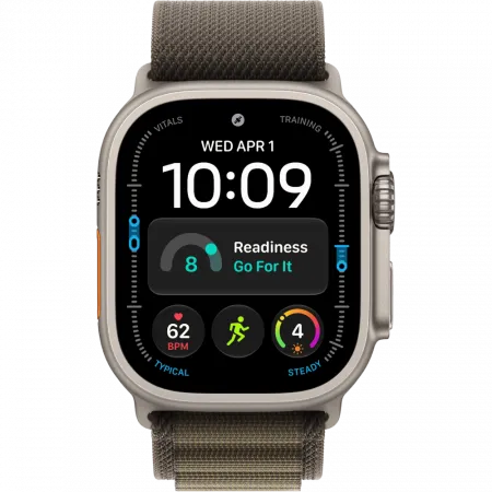 Apple Watch Ultra 4 GPS + LTE 49mm Natural Titanium Case with Dark Olive Alpine Loop - Small (MJCR4+MK794)