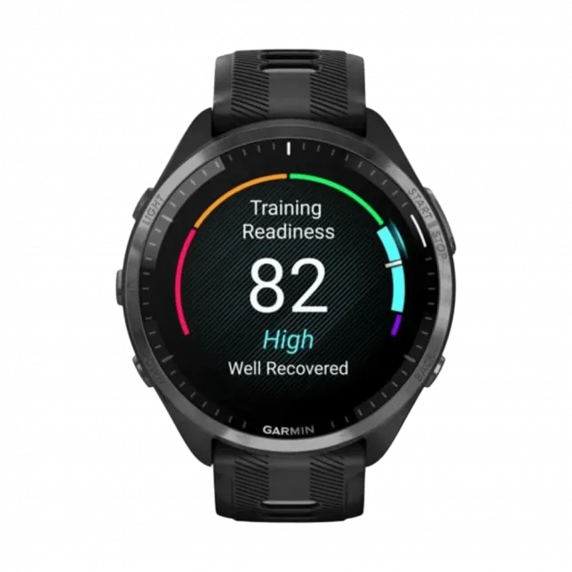 Смарт-годинник Garmin Forerunner 965 Carbon Grey DLC Titanium Bezel з чорним корпусом та Black/Powder Grey силіконовим ремінцем