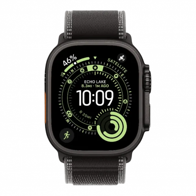 Apple Watch Ultra 3 GPS + LTE, 49mm Black Titanium Case with Black/Charcoal Trail Loop - S/M
