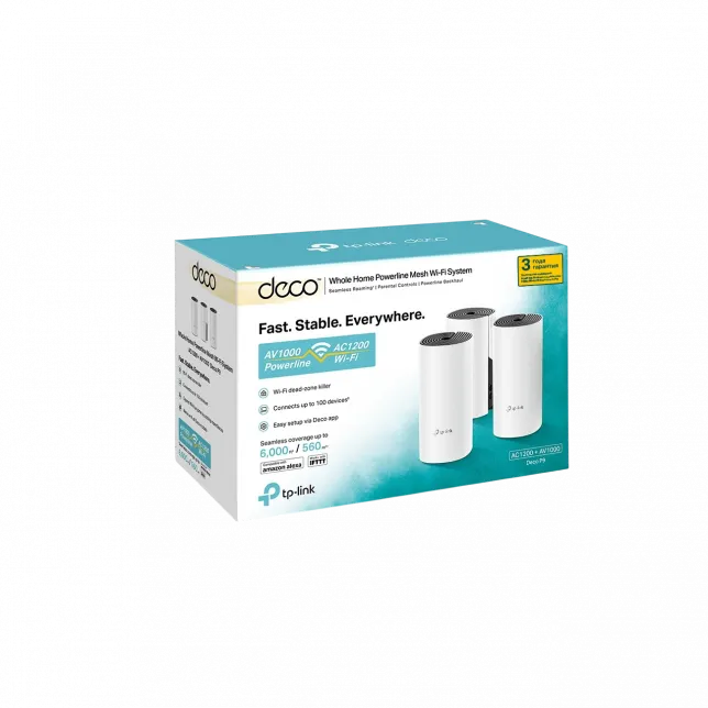 Система WiFi-Mesh TP-LINK Deco P9 AC1200, 2xGE LAN/WAN, 3мод, Powerline AV1000
