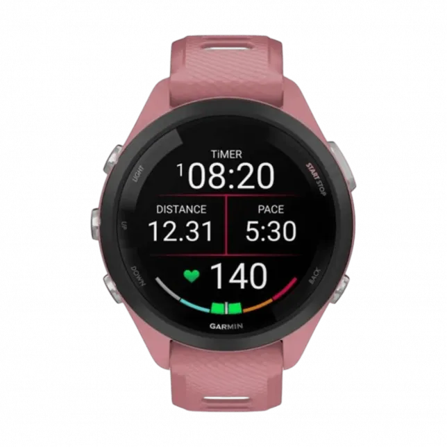 Смарт-годинник Garmin Forerunner 265S з Light Pink корпусом та Light Pink/Powder Grey рожевим силіконовим ремінцем