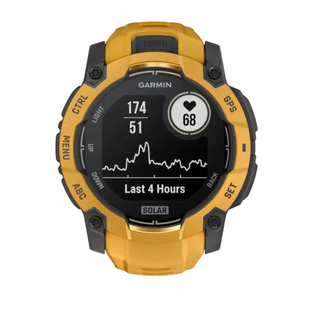 Смарт-годинник Garmin Instinct 3 50 мм, Solar Sunburst помаранчевий з Sunburst/Grey помаранчевим/сірим силіконовим ремінцем