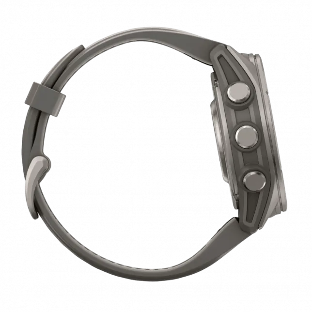 Смарт-годинник Garmin Fenix 9 43мм, Titanium з Pebble Gray темно-сірим силіконовим ремінцем