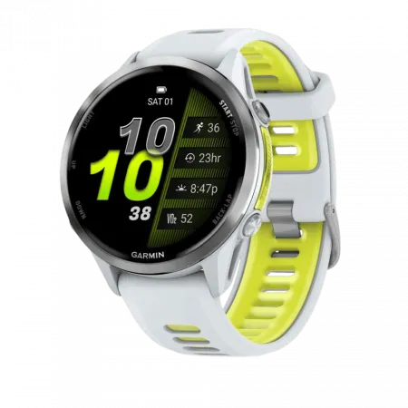 Смарт-годинник Garmin Forerunner 970 Titanium з Whitestone корпусом та Whitestone/Translucent Amp Yellow білим силіконовим ремінцем
