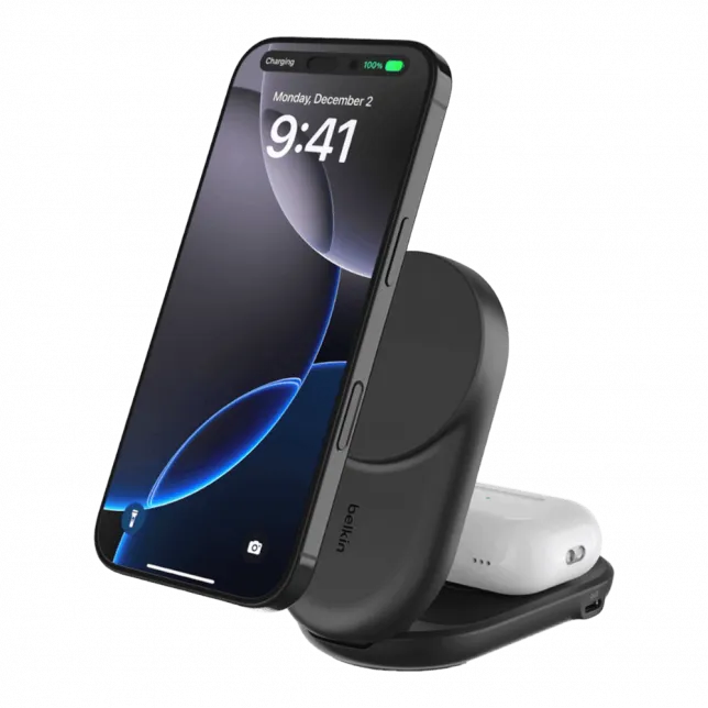 Зарядний пристрій бездротовий Belkin UltraCharge 2в1 Foldable Magnetic Charging 25W, Black