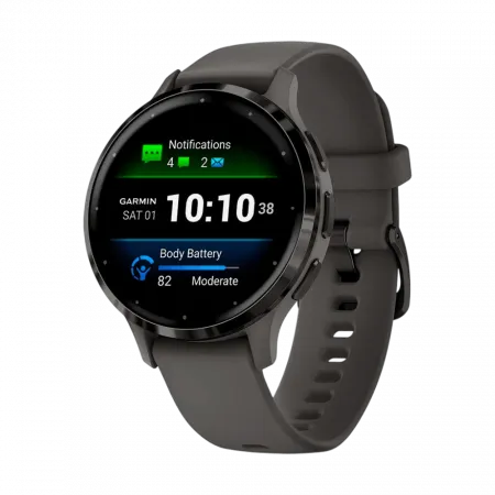 Смарт-годинник Garmin Venu 3S Slate Stainless Steel Bezel з Pebble Gray темно-сірим корпусом та силіконовим ремінцем