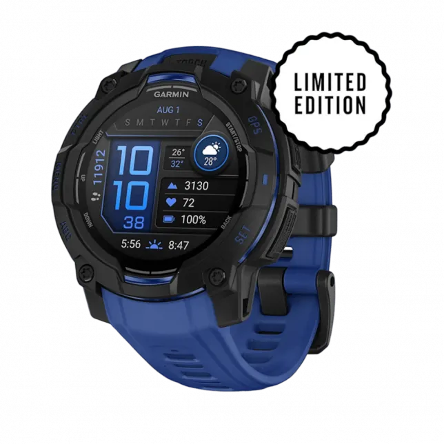 Смарт-годинник Garmin Instinct 3 45 мм, AMOLED Black чорний з Bolt Blue/Black синім/чорним силіконовим ремінцем