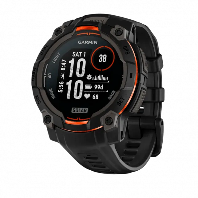 Смарт-годинник Garmin Instinct 3 45 мм, Solar Black чорний з Black чорним силіконовим ремінцем