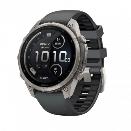 Смарт-годинник Garmin Fenix 9 Pro - inReach, 47мм Titanium з Graphite/Black темно-сірим/чорним силіконовим ремінцем