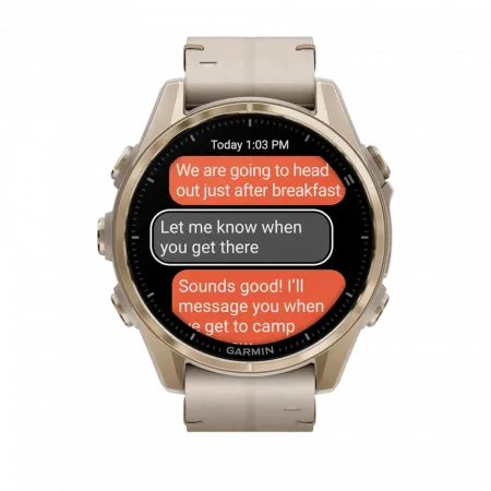 Смарт-годинник Garmin Fenix 8 43мм, AMOLED Sapphire, Soft Gold з Limestone сірим шкіряним ремінцем