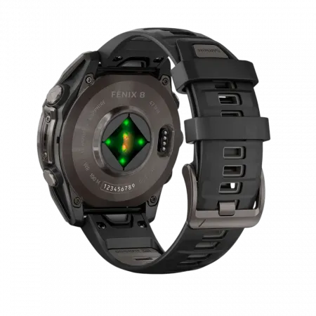 Смарт-годинник Garmin Fenix 8 47мм, AMOLED Sapphire, Carbon Grey DLC Titanium з Black/Pebble Grey чорним силіконовим ремінцем