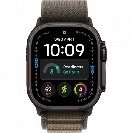 Apple Watch Ultra 4 GPS + LTE 49mm Black Titanium Case with Dark Olive Alpine Loop - Large (MJCT4+MKDY4)
