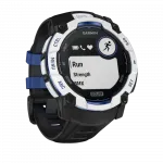 Смарт-годинник Garmin Instinct 3 50 мм, Solar Whitestone білий з Black/Bolt Blue чорним/синім силіконовим ремінцем