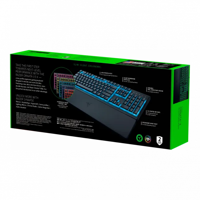 Клавіатура мембранна Razer Ornata V3 X 104key, USB-A, EN/UK, RGB, чорний