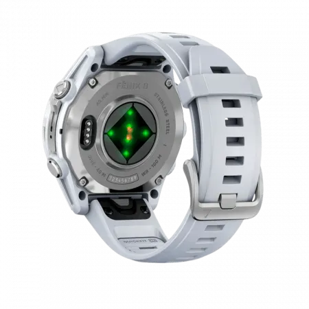 Смарт-годинник Garmin Fenix 8 43мм, AMOLED Silver з Whitestone білим силіконовим ремінцем