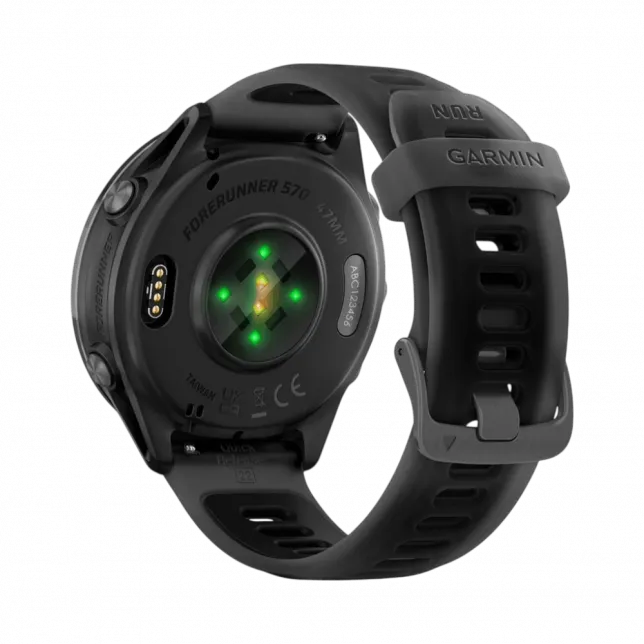 Смарт-годинник Garmin Forerunner 570 47мм Slate Gray Aluminum з Translucent Black чорним силіконовим ремінцем