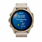 Смарт-годинник Garmin Fenix 8 43мм, AMOLED Sapphire, Soft Gold з Limestone сірим шкіряним ремінцем