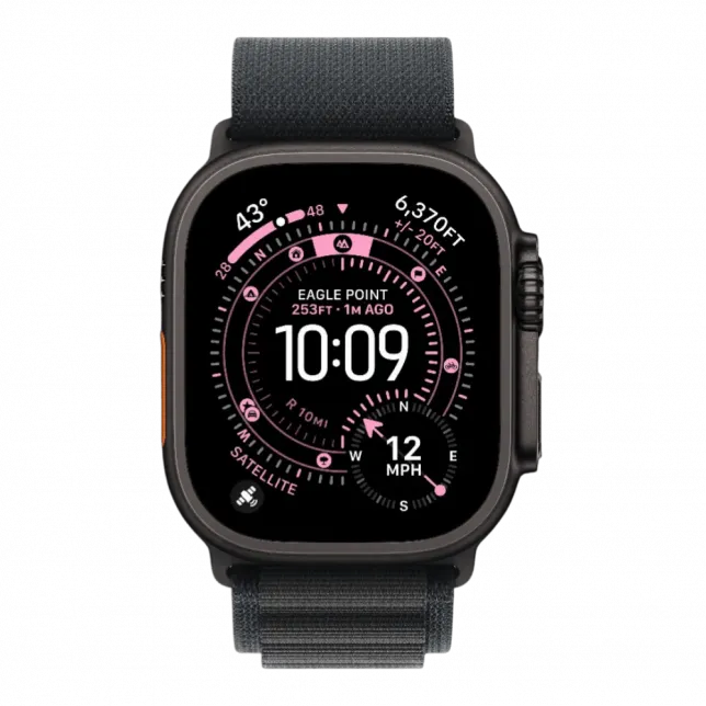 Apple Watch Ultra 3 GPS + LTE, 49mm Black Titanium Case with Black Alpine Loop - Large