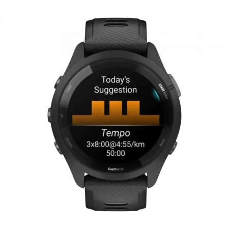 Смарт-годинник Garmin Forerunner 265 з чорним корпусом та Black/Powder Gray чорним силіконовим ремінцем