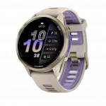 Смарт-годинник Garmin Forerunner 970 Soft Gold Titanium з French Grey корпусом та French Grey/Translucent Indigo сірим силіконовим ремінцем