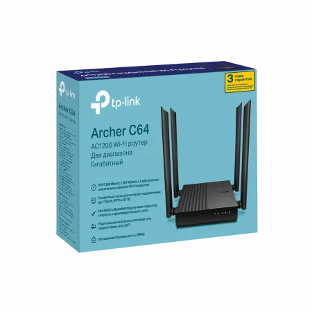 Маршрутизатор TP-LINK ARCHER C64 AC1200, 4xGE LAN, 1xGE WAN, MESH