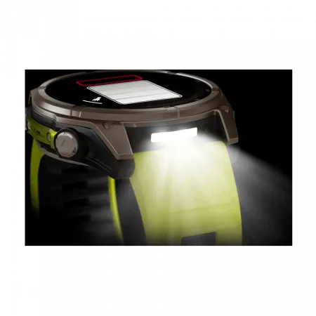 Смарт-годинник Garmin Fenix 8 51мм, Solar Sapphire, Titanium з Amp Yellow/Graphite жовтим силіконовим ремінцем