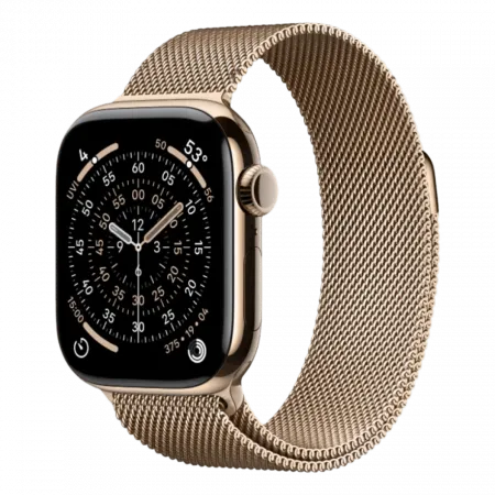Apple Watch Series 11 GPS, 42mm Gold Titanium Case with Gold Milanese Loop