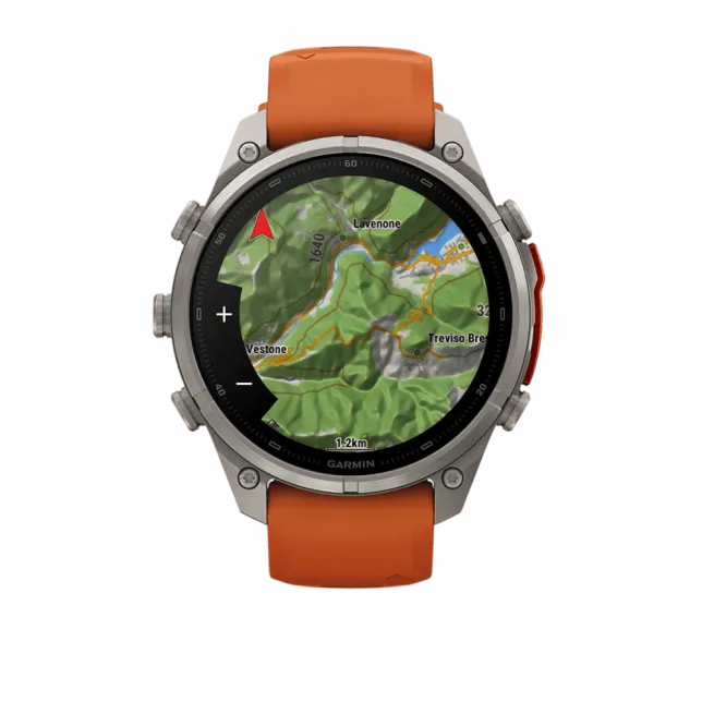 Смарт-годинник Garmin Fenix 9 Pro - inReach, 47мм Titanium з Autumn Orange/Spark Orange помаранчевим силіконовим ремінцем
