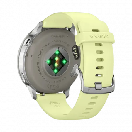Смарт-годинник Garmin Venu 4 45 мм Silver з Citron світло-жовтим силіконовим ремінцем