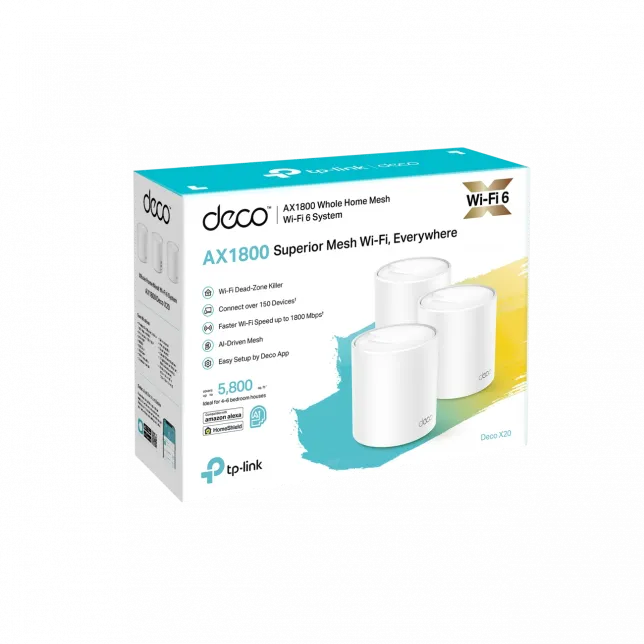 Система WiFi-Mesh TP-LINK Deco X20 AX1800, 1xGE LAN, 1xGE WAN, 3мод