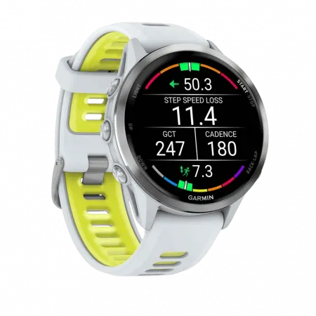 Смарт-годинник Garmin Forerunner 970 Titanium з Whitestone корпусом та Whitestone/Translucent Amp Yellow білим силіконовим ремінцем