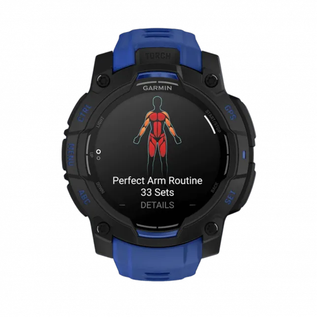 Смарт-годинник Garmin Instinct 3 45 мм, AMOLED Black чорний з Bolt Blue/Black синім/чорним силіконовим ремінцем