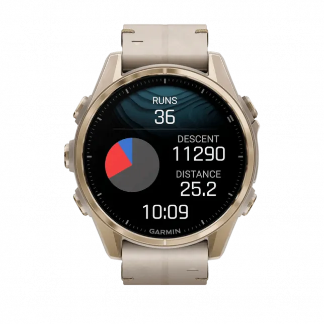 Смарт-годинник Garmin Fenix 8 43мм, AMOLED Sapphire, Soft Gold з Limestone сірим шкіряним ремінцем