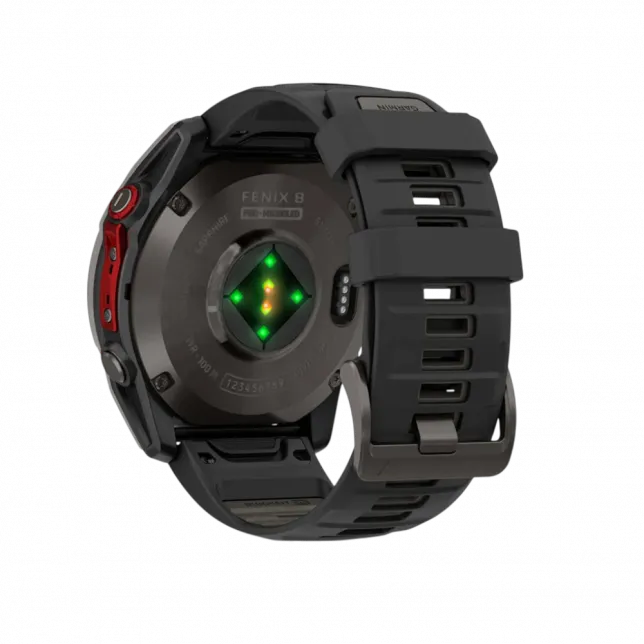 Смарт-годинник Garmin Fenix 8 51мм, MicroLED Sapphire, Titanium, Carbon Gray DLC з Black/Pebble Grey чорним/сірим силіконовим ремінцем