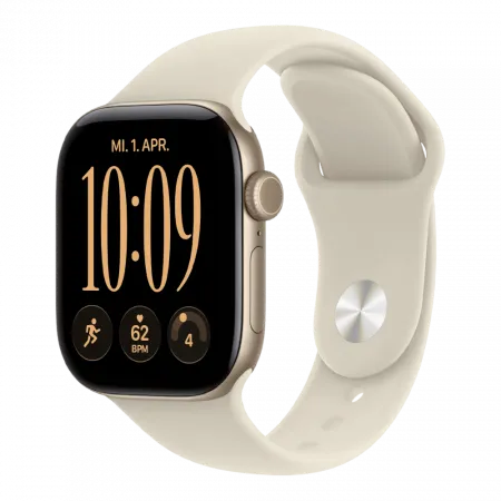 Apple Watch Series 12 GPS 46mm Light Gold Aluminum Case with Sand Sport Band M/L (MJEP4)