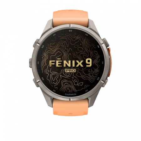 Смарт-годинник Garmin Fenix 9 Pro - inReach, 43мм Titanium з Shell Pink/Autumn Orange рожевим/помаранчевим силіконовим ремінцем