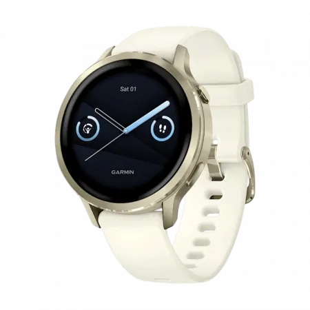 Смарт-годинник Garmin Venu 4 41 мм Lunar Gold з Bone світло-бежевим силіконовим ремінцем